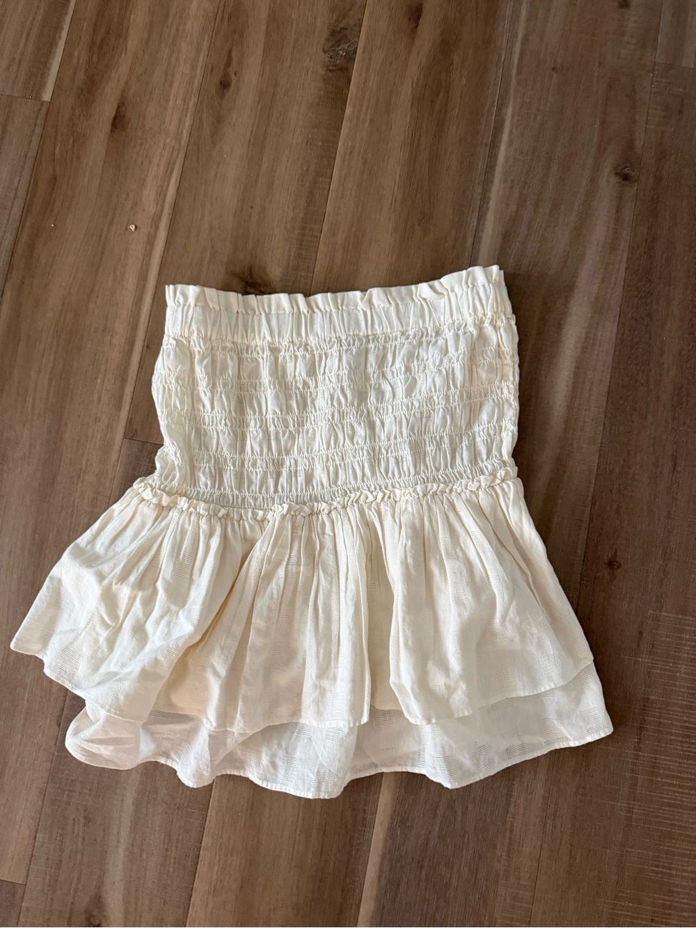 Madewell Cream Smocked Ruffle Tank Top